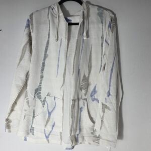 DARI Womans Open Hooded Sweater/jacket Lightweight White Beige Blue L Coastal